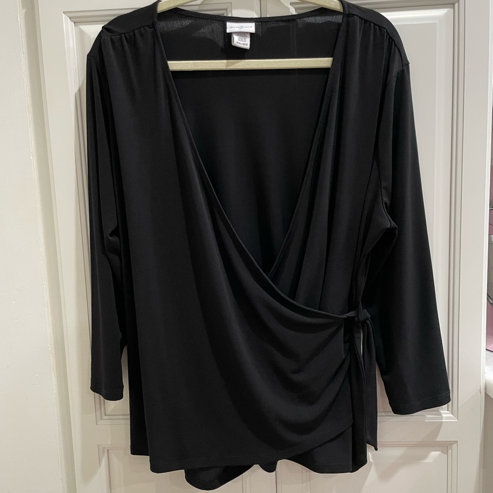 Fun and sexy XXL black wrap top by Jaclyn Smith